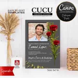 Tarjeta Funeraria Conmemorativa Española / Anuncio Funebres / Invitación Celebración de la Vida Español / Plantilla Funeral Español / Canva / FAC113_Spa