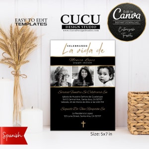 Spanish Funeral Invite Card | Spanish In Loving Memory Invite | Spanish Celebration of Life  | Canva Template Easy to Edit | FAC129_Spa