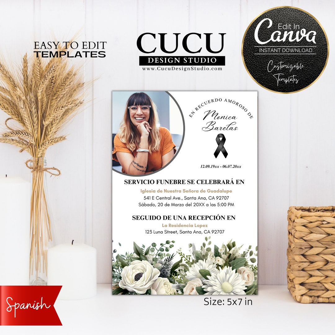 Spanish Funeral Invite Card | Spanish in Loving Memory Invite | Spanish ...