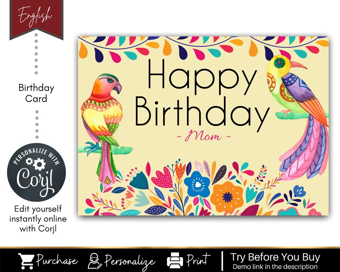 Mexican Birthday Card Mothers Birthday Card Corjl Birthday Etsy