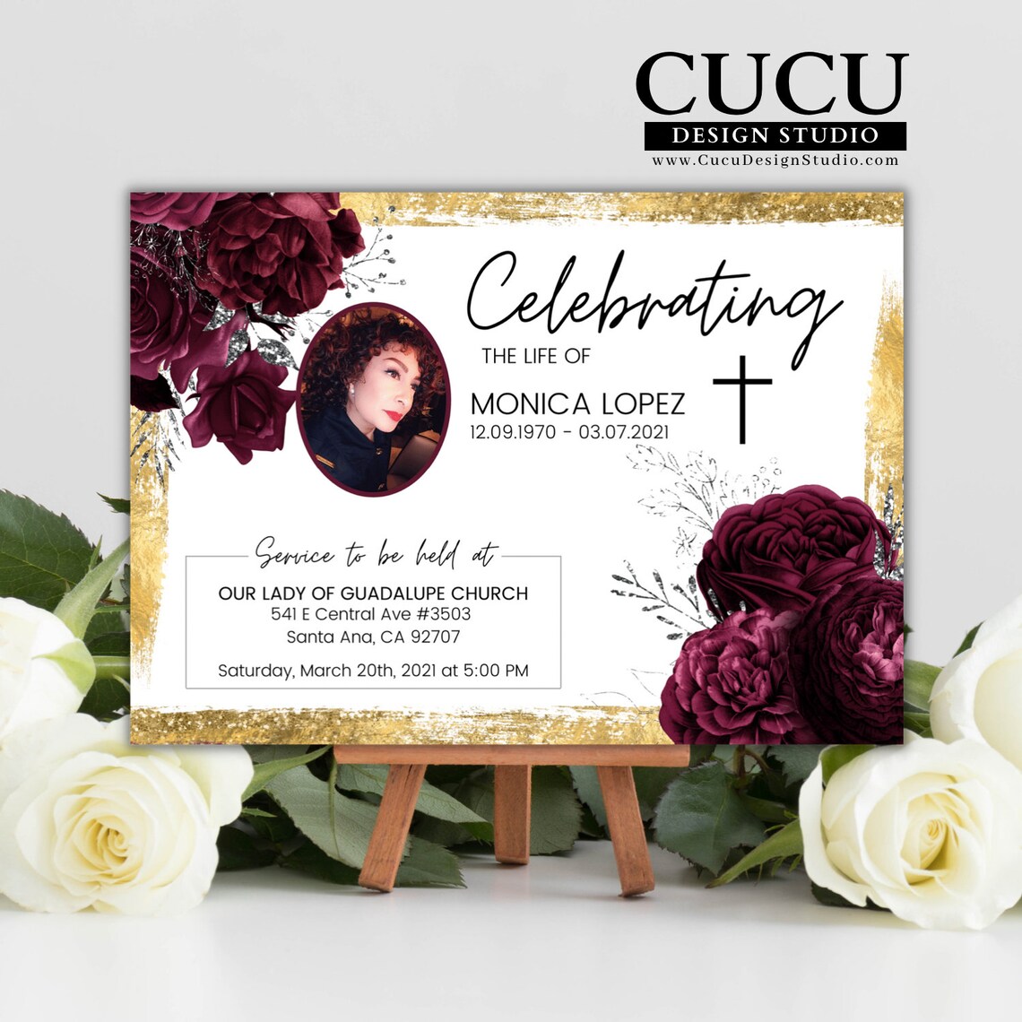 Red Floral Photo Funeral Invite Spanish Funeral Card in Etsy