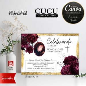 Invitacion de Funeral en Español | Canva Funeral Template | Celebracion de Vida | Funeral en Español | Spanish Memorial Funera | FAC105_Spa