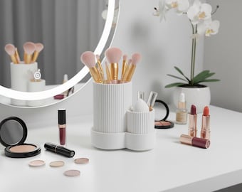 Modern Ribbed Bathroom Organizer | Minimalist Toothbrush & Makeup Brush Holder