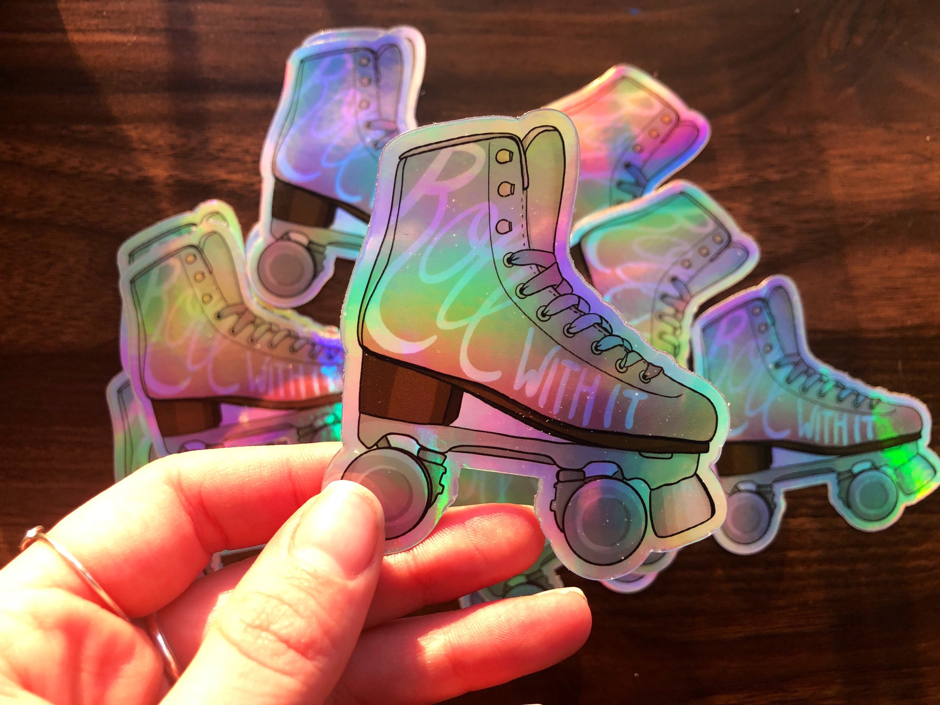 Roller Skate Holographic Vinyl Sticker / Roll With It / hand Etsy