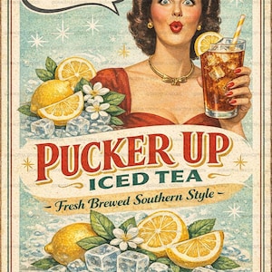 Etiqueta retro para té helado: tarro de cocina de los años 50, decoración primitiva para la despensa (descarga digital)