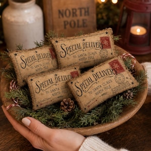 Etiquetas navideñas vintage para envíos especiales / Plantilla imprimible para rellenar cuencos con el correo de Papá Noel (Descarga digital)