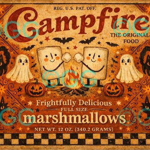 Etiqueta rústica para malvaviscos de Halloween para fogata, reproducción de estilo vintage espeluznantemente deliciosa, arte caprichoso de calabaza fantasma. imagen 2