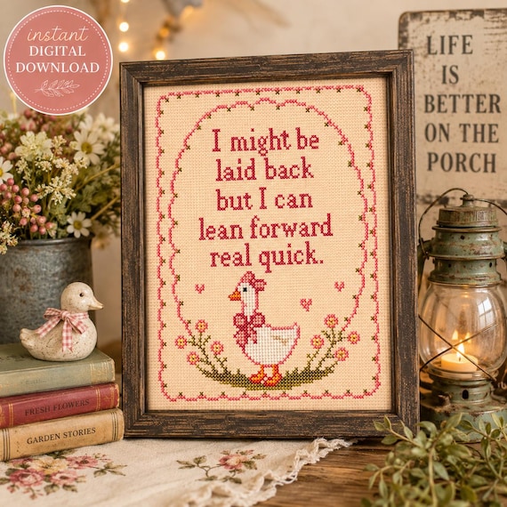 Faux Cross Stitch Goose Printable, Funny Farmhouse Wall Art (Digital Download)