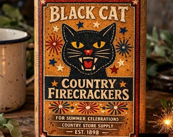 Vintage Black Cat Fire Crackers Porcelain Enamel Sign - Etsy