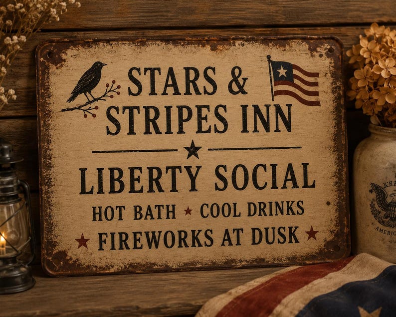 3 Primitive Americana Patriotic Sign Bundle, Stars & Stripes Inn ...