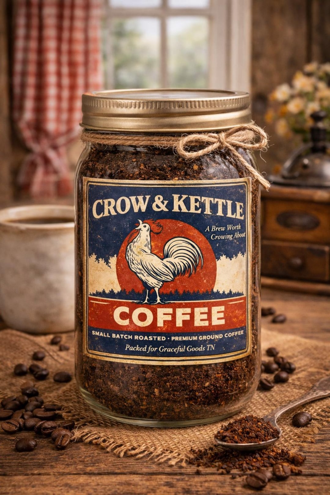 Crow & Kettle Coffee Label, Vintage Rooster Art, Rustic Farmhouse ...