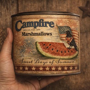Etykieta na piankę Primitive Americana, vintage'owa grafika z arbuzem w kształcie wrony (pobranie cyfrowe)