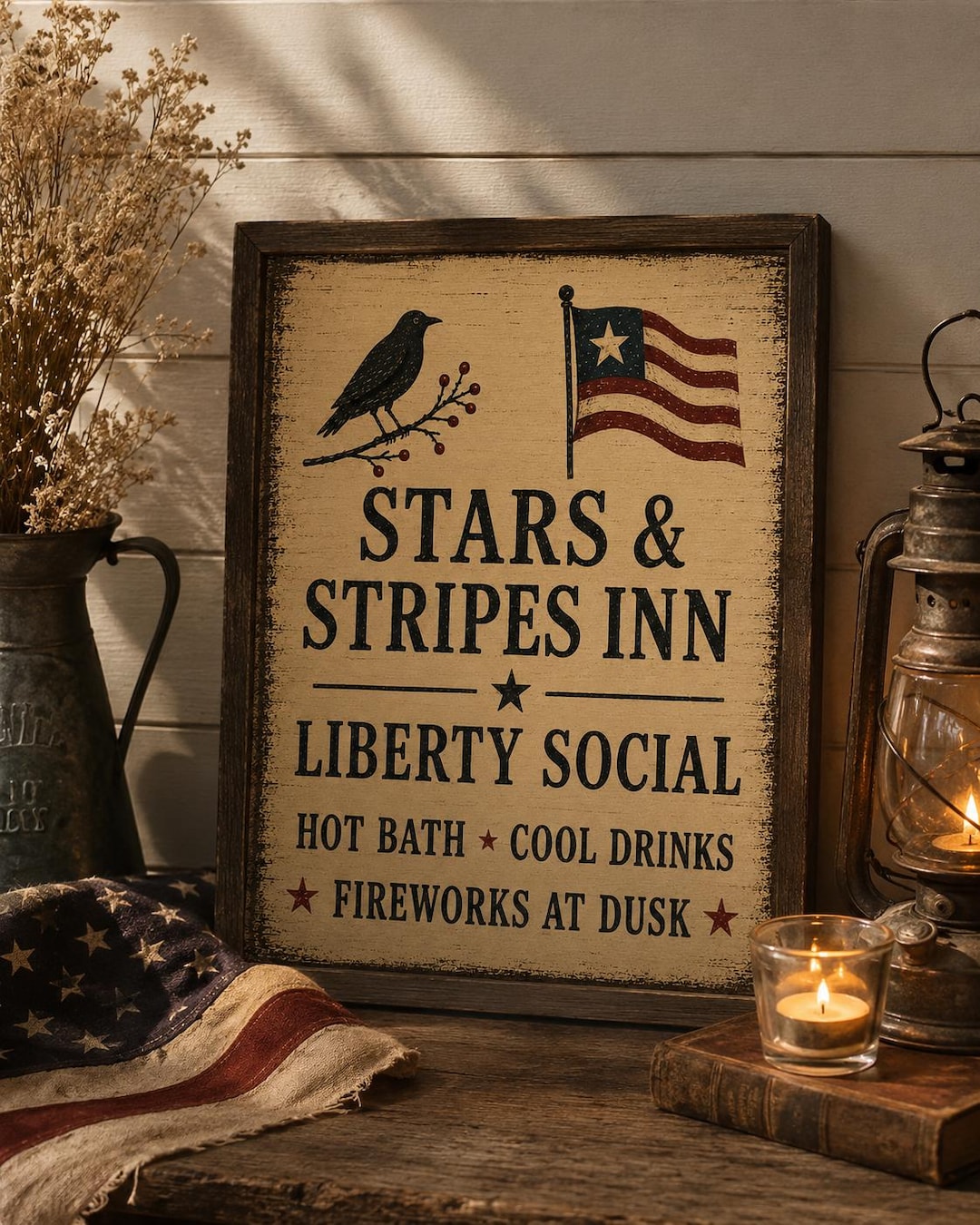 3 Primitive Americana Patriotic Sign Bundle, Stars & Stripes Inn ...
