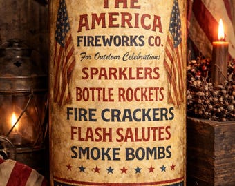 Primitive Americana Fireworks Label Printable | Vintage Patriotic Fireworks Sign | Rustic 4th of July Decor | Antique Style Fireworks Poster