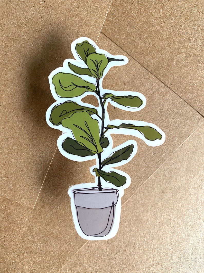 Fiddle Leaf Fig Plant Sticker, Weatherproof Vinyl Sticker, Laptop Sticker, Water Bottle sticker image 1