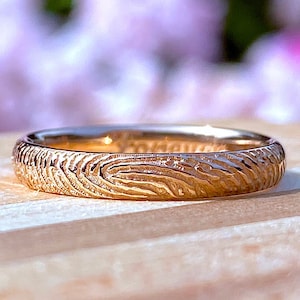 Solid Gold 14k Custom Fingerprint Wedding Band, Rose, White, Yellow Gold Womens Half Round Comfort Fit Engraved Ring 2mm 3mm 4mm 5mm 6mm 8mm image 1