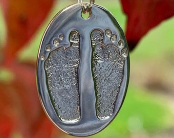 Newborn Actual Footprint Charm Sterling Silver 925, Your Child Pendant, Gift for New Mom, Necklace, Gift for Grandmother