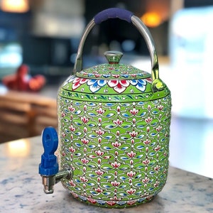 Hand painted Water Dispenser Stainless Steel dispenser with handle and lid Housewarming gift and birthday gift kitchenware diningware decor