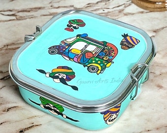 Bento Box pintado a mano Tiffin Lunch Container Indian Tiffin Picnic Food Tiffin Regalo de Navidad Inauguración de la casa Almuerzo de oficina tiffin regalos de devolución