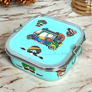Bento Box hand painted Tiffin Lunch Container Indian Tiffin Picnic Food Tiffin Christmas Gift Housewarming  Office lunch tiffin return gifts