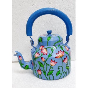 Pichwai Hand Painted Tea Kettle|Tea Pot Home Decor Tea Pot or Gift|Handmade Aluminium|New Home Decor|Valentine&#39;s Gift or Housewarming Gift