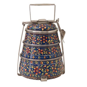 Hand Painted Indian Tiffin Food Storage Containers Indian Dabba 3 Tier Lunch Box Office Tiffin Picnic Tiffin Birthday Gift Anniversary Gift