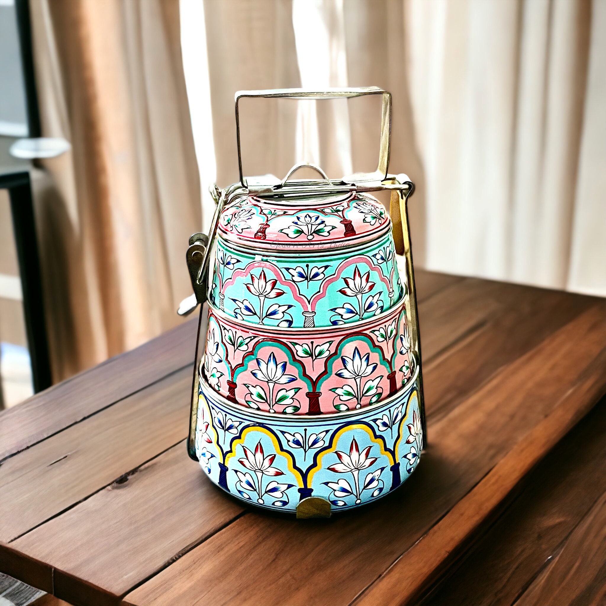 Tiffin Hand Painted Food Boxes Hand Painted 3 Tier Lunch Box or ...