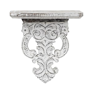 Wooden Floating Shelf Wall Brackets and Home wall Decor and Wall Hanging Decor (Set of 2) for Home Decor and Housewarming (Distressed White)