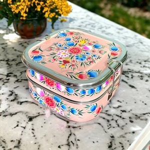 Bento Box Hand Painted Bento Box Tiffin Lunch Container Indian Tiffin Picnic Tiffin Christmas, Housewarming Office lunch tiffin return gifts