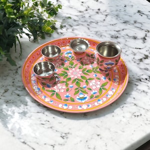 Puja Thali Indian Hand Painted Thali Set Best Gift for her Pooja Thali Set Indian traditional Thali set gifting for auspicious celebration
