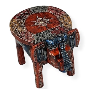 Hölzerne Handgemachte Handgemalte Kleine Miniatur Dekorative Elefantenform Bunte Hocker Fußschemel | Wohndekor | Geburtstag | Einweihungsgeschenk