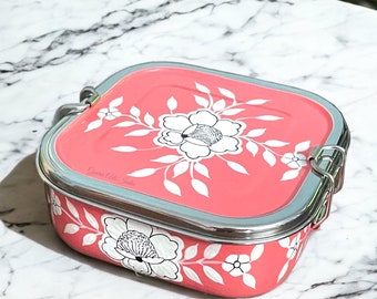 Caja Bento pintada a mano, contenedor para almuerzo tipo Tiffin, Tiffin indio para picnic, regalo de Navidad, inauguración de la casa, almuerzo de oficina, regalos de devolución.