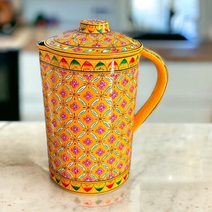 Pitcher Water jug Hand Painted Jug with lid Stainless steel Jug Kitchenware and Diningware Water serving Jug Birthday Gift Anniversary Gift