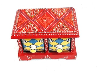 Hand Painted Ceramic Drawer Organizer, Indian Decor, Christmas Gift