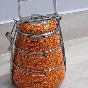Hand Painted Stainless steel 3 Tier Lunch Box For your Kitchenware and Gift to your loved ones Birthday Gift Anniversary Gift Wedding Gift
