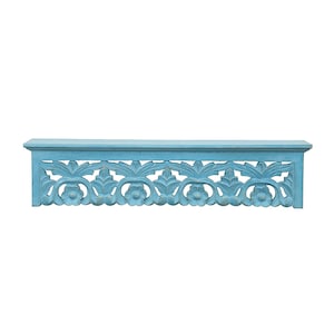 Wooden Flower Design Floating Shelf Wall Brackets for Home Decor | Housewarming Gift | Wall hanging Shelf for Home Decor (Distressed Blue)
