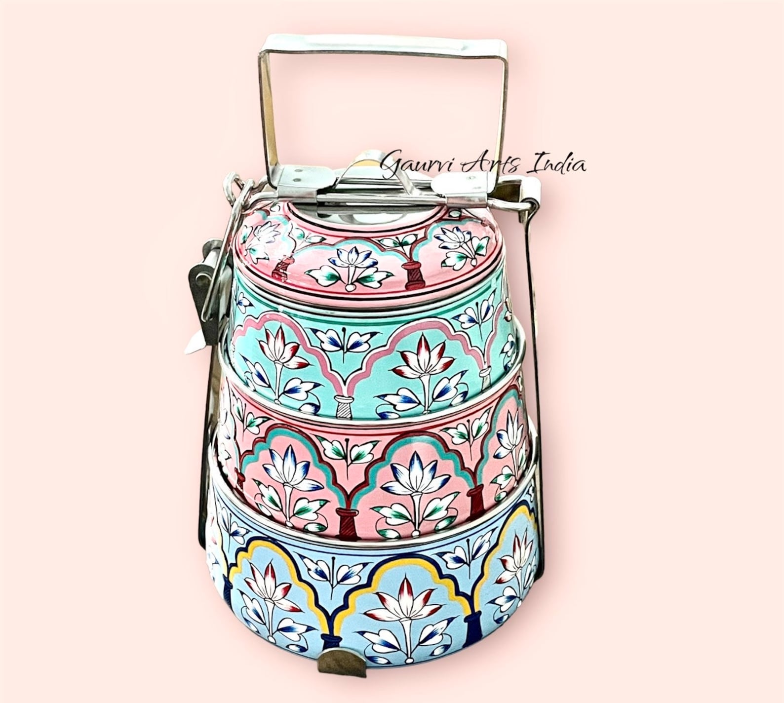 Tiffin Hand Painted Food Boxes Hand Painted 3 Tier Lunch Box or ...