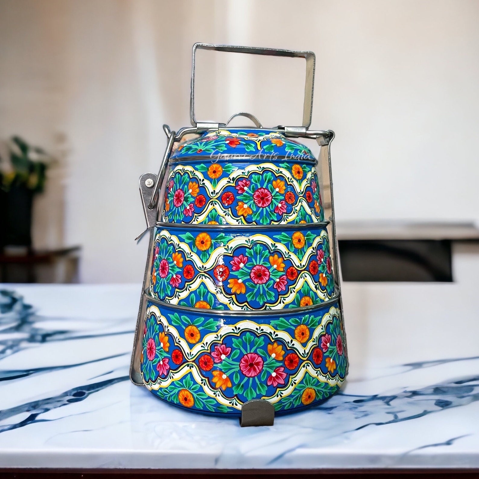 Tiffin Hand Painted Food Boxes Hand Painted 3 Tier Lunch Box or ...
