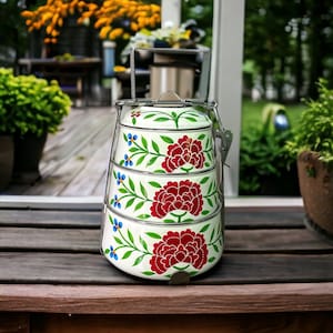 Tiffin Hand Painted stainless steel 3 tier tiffin best for Christmas gift and birthday gift housewarming gift new year gift