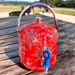 Water Dispenser Hand Painted Stainless Steel dispenser with handle and lid Housewarming gift and birthday gift kitchenware diningware decor