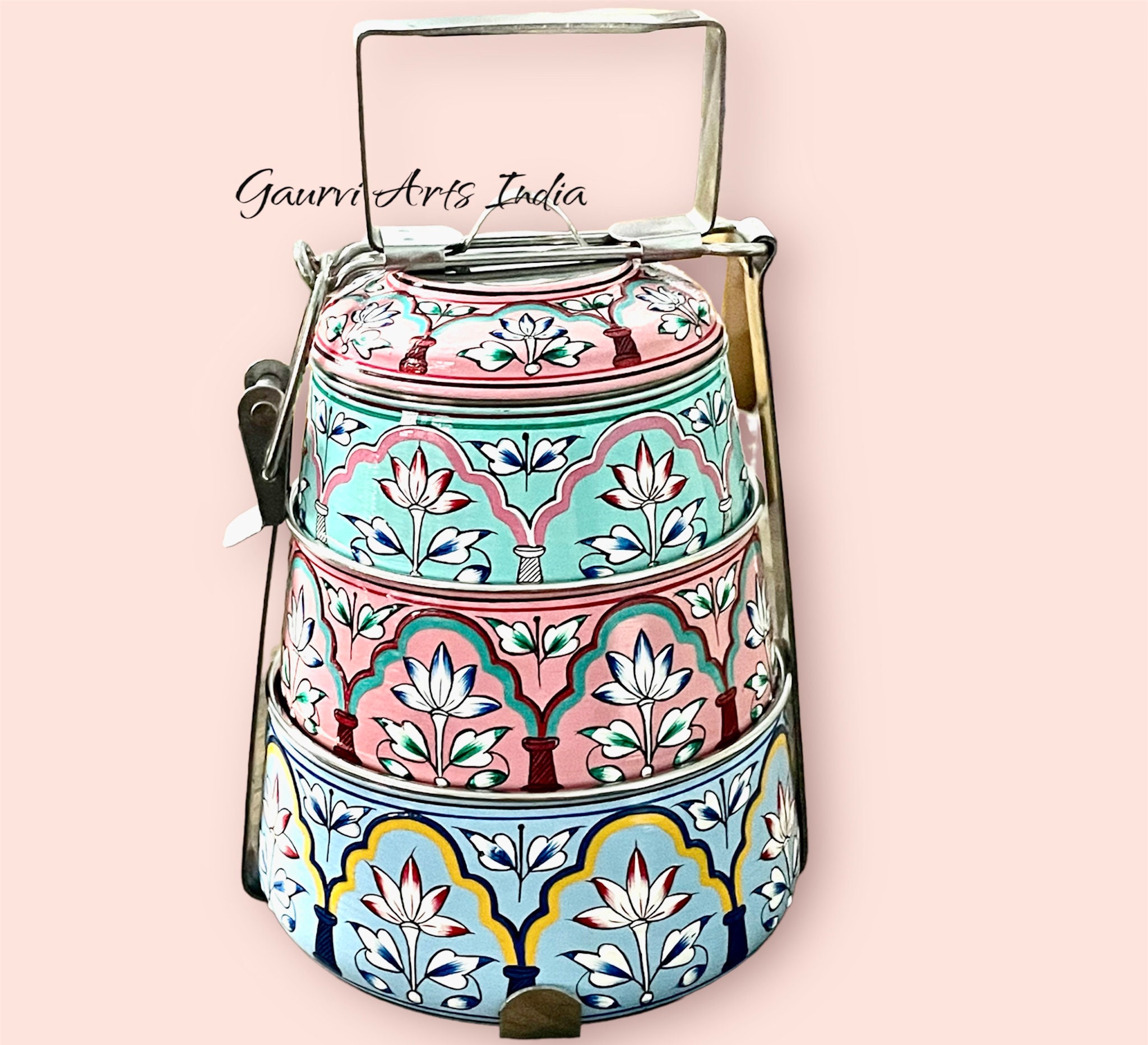 Tiffin Hand Painted Food Boxes Hand Painted 3 Tier Lunch Box or ...