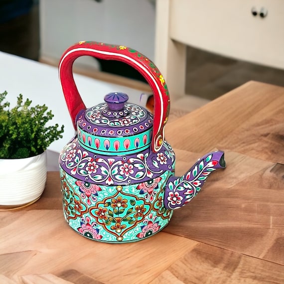 Hand Painted Tea Kettle, Induction Kettle, Stainless Steel Tea Pots,  Traditional Indian Teakettle, Gift for Tea Lovers, Christmas Decor 
