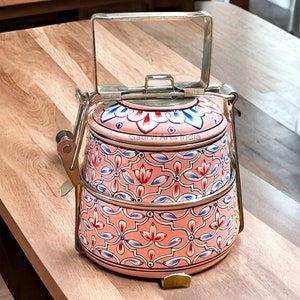 Tiffin Hand Painted 2 Tier Tiffin Lunch Containers Indian Tiffin Picnic Food Tiffin Christmas Gift Housewarming Gift 3rd Annivesary Gift