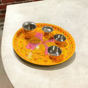 Puja Thali Indian Hand Painted Thali Set Best Gift for her Pooja Thali Set Indian traditional Thali set gifting for auspicious celebration