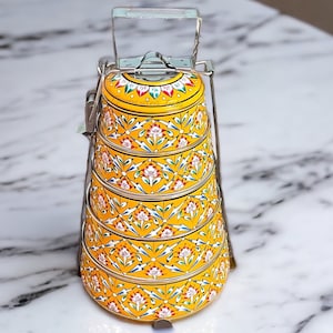 Tiffin Hand Painted 5 Tier Hand Painted Stainless Steel Lunch box or Kitchenware Dining Decor Birthday Gift Anniversary Gift Christmas Gift