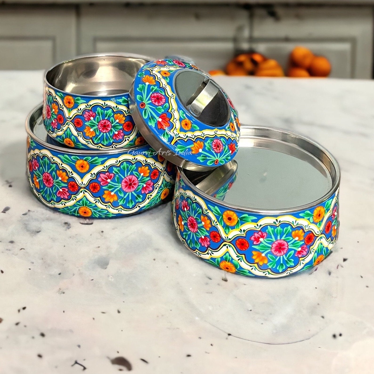 Tiffin Hand Painted Food Boxes Hand Painted 3 Tier Lunch Box or ...