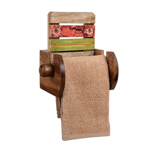 Handbemalter Handtuchhalter aus Mangoholz in natürlicher brauner Farbe (5x4x6,5 Zoll) und Wohndekor und Badezimmer | Küchennutzung |Essbereichnutzung