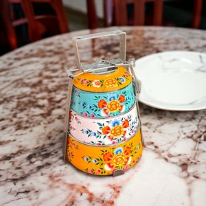 Tiffin Hand Painted stainless steel 3 tier tiffin best for Christmas gift and birthday gift housewarming gift new year gift