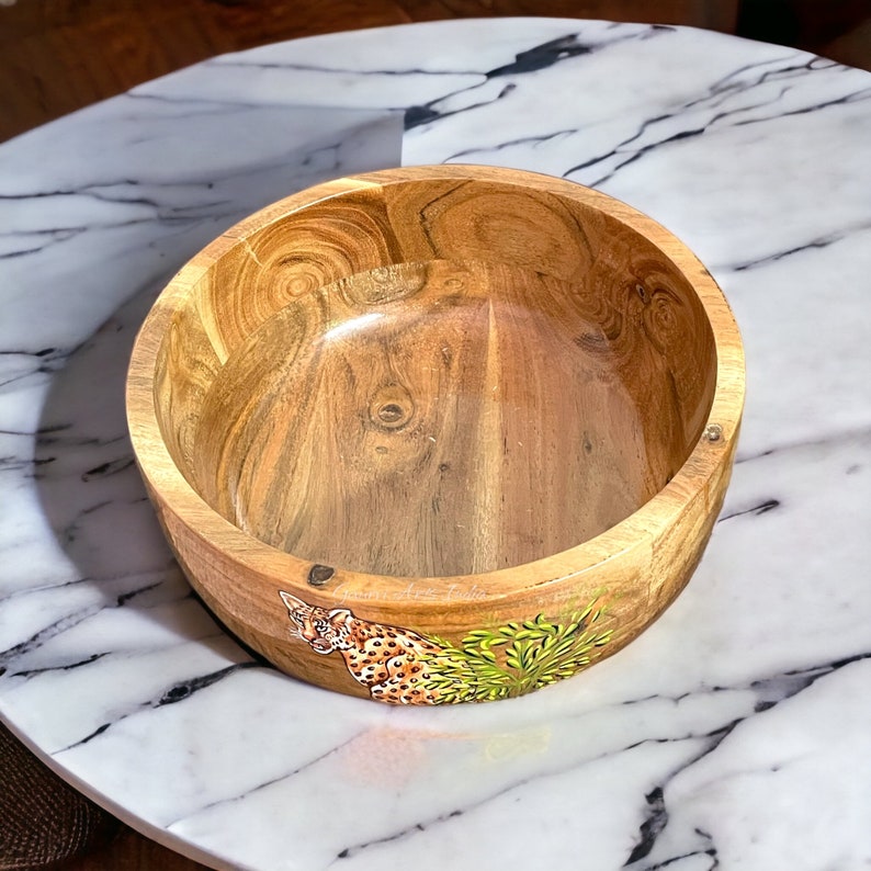 Salads Bowl Hand Crafted Wood Bowls Cheetah Bowl Perfect to Serve