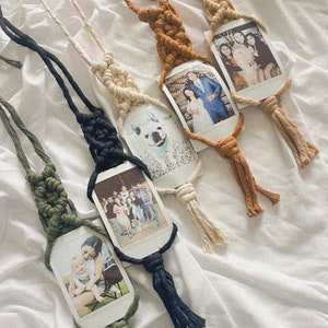 macrame photo hanger / rear view mirror charm / car accessory